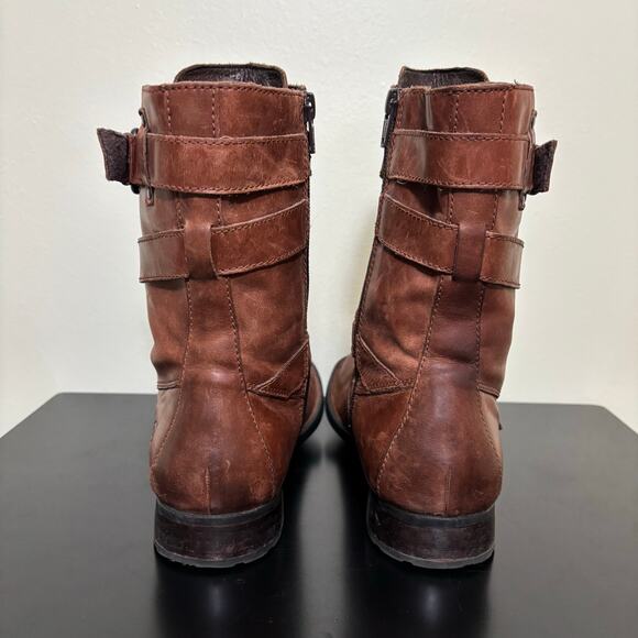 Born Leather Moto Boots Women’s 7.5 Brown Buckle Zip Rugged Comfort - Picture 4 of 8